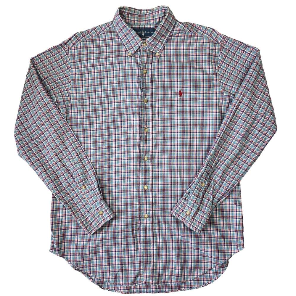 Ralph Lauren Button Down Shirt Mens L‎ Plaid Embroidered Pony Preppy Career Work